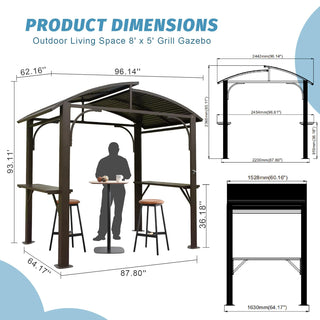 Hardtop Grill Outdoor BBQ Gazebo with 2 Side Shelves and Sloping Galvanized Steel Roof, Metal Permanent Grill Canopy with Ceiling Hooks