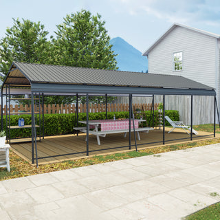 Heavy-Duty Metal Carport with Galvanized Steel Roof and Frame, All-Weather Outdoor Car Shelter Garage for Driveway, Cars, and Trucks