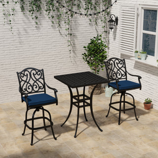3-Piece Patio Bistro Set – Cast Aluminum Table & 2 Swivel Chairs with Cushions