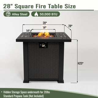 28" Propane Gas Fire Pit Table, 50000 BTU Square Steel Fire Pit for Outside Patio Deck Garden Backyard-Black