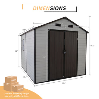 Outdoor Resin Storage Shed with Windows, Strong Aluminum Frame & Floor for Garden, Backyard Organization (White+Brown)