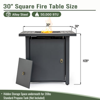 30" Propane Gas Fire Pit Table, 50000 BTU Square Steel Fire Pit for Outside Patio Deck Garden Backyard-Black