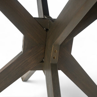 Gray Round Acacia Wood Dining Outdoor Patio Table with X-Base