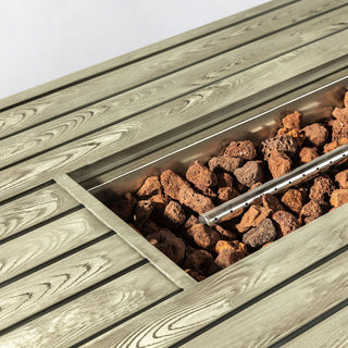 54" Propane Gas Fire Pit Table, 50000 BTU Rectangular Steel Fire Pit with Imitation Wood Grain Finish for Outside Patio Deck Garden Courtyard-Light Beige