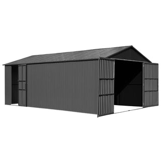 Outdoor Metal Garage Shed, Extra Large Metal Carport with Lockable Double Hinged Doors, Heavy Duty Car Shelter for Car, Truck, Motorcycle and Lawn Equipment, Grey