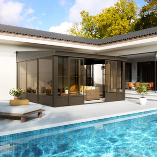 12x14 FT All-Season Patio Sunroom with Side Door, Aluminum Frame Enclosed Outdoor Room for Backyard and Garden