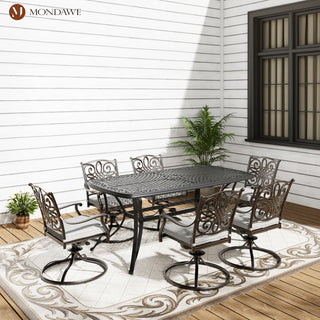 7-Piece Cast Aluminum Outdoor Dining Set with Rectangle Table & Swivel Chairs