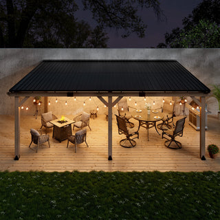 AeroEave Outdoor Cedar Wooden Hardtop Gazebo with Pitched Galvanized Steel Roof