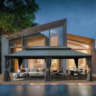 Aetherdome 12x20 FT Aluminum Hardtop Gazebo with Double Roof, Curtains & Netting