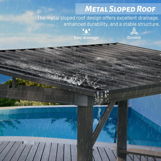 Hardtop Grill Outdoor BBQ Gazebo with 2 Side Shelves and Sloping Galvanized Steel Roof, Metal Permanent Grill Canopy with Ceiling Hooks