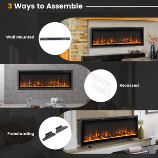 Electric Fireplace in-Wall Recessed with Remote Control and Adjustable Color and Brightness
