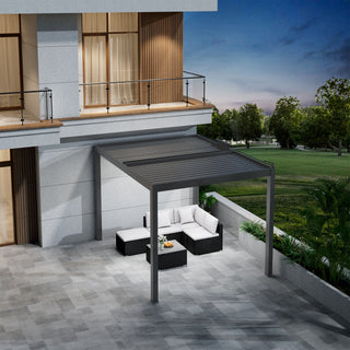 Aluminum Pergola Gazebo with Adjustable Louvered Roof & LED