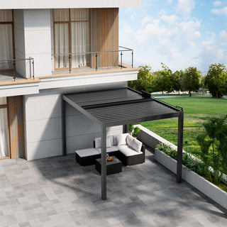 Aluminum Pergola Gazebo with Adjustable Louvered Roof & LED