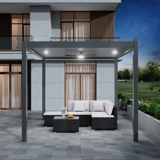 Aluminum Pergola Gazebo with Adjustable Louvered Roof & LED