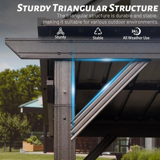 Hardtop Grill Outdoor BBQ Gazebo with 2 Side Shelves and Sloping Galvanized Steel Roof, Metal Permanent Grill Canopy with Ceiling Hooks