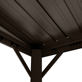 VineLull Outdoor Wall-Mounted Hardtop Pergora with Curtains and Netting