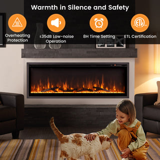 Electric Fireplace in-Wall Recessed with Remote Control and Adjustable Color and Brightness