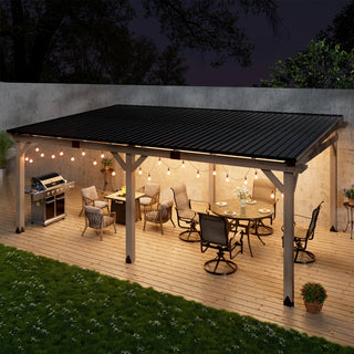 AeroEave Outdoor Cedar Wooden Hardtop Gazebo with Pitched Galvanized Steel Roof