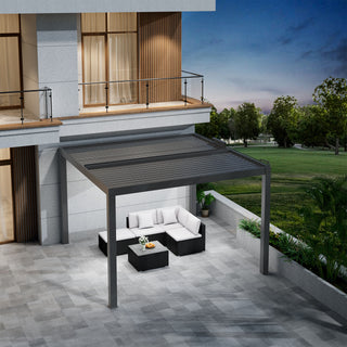 Aluminum Pergola Gazebo with Adjustable Louvered Roof & LED