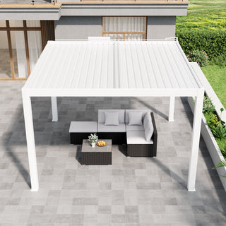 Aluminum Pergola Gazebo with Adjustable Louvered Roof & LED