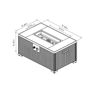 32" Propane Gas Fire Pit Table, 50000 BTU Rectangular Fire Pit, Tile Tabletop with Beautiful Wicker Base for Outside Patio Deck Garden Courtyard-Brown