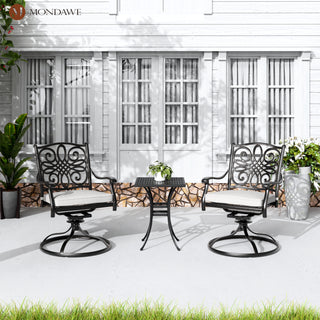 Set of 2 Cast Aluminum Outdoor Swivel Dining Chairs with Cushions