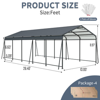Heavy-Duty Metal Carport with Galvanized Steel Roof and Frame, All-Weather Outdoor Car Shelter Garage for Driveway, Cars, and Trucks
