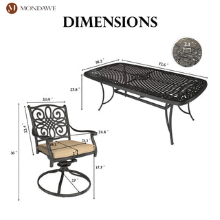 7-Piece Cast Aluminum Outdoor Dining Set with Rectangle Table & Swivel Chairs