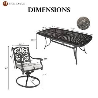 7-Piece Cast Aluminum Outdoor Dining Set with Rectangle Table & Swivel Chairs