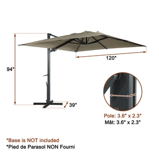 Square Cantilever Patio Umbrella with 90° Tilt, Optional LED/Bluetooth, 4 Colors
