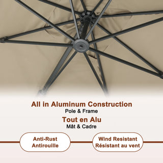 Square Cantilever Patio Umbrella with 90° Tilt, Optional LED/Bluetooth, 4 Colors