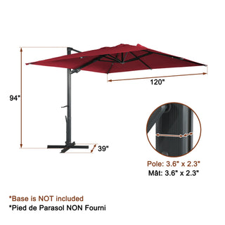 Square Cantilever Patio Umbrella with 90° Tilt, Optional LED/Bluetooth, 4 Colors