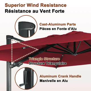 Square Cantilever Patio Umbrella with 90° Tilt, Optional LED/Bluetooth, 4 Colors