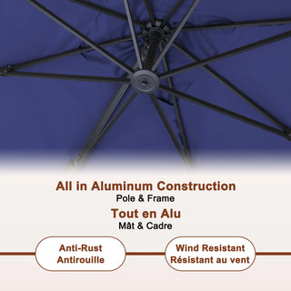 Square Cantilever Patio Umbrella with 90° Tilt, Optional LED/Bluetooth, 4 Colors