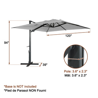 Square Cantilever Patio Umbrella with 90° Tilt, Optional LED/Bluetooth, 4 Colors