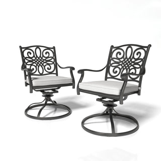Set of 2 Cast Aluminum Outdoor Swivel Dining Chairs with Cushions