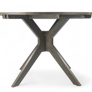 Gray Round Acacia Wood Dining Outdoor Patio Table with X-Base
