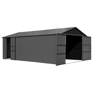 Outdoor Metal Garage Shed, Extra Large Metal Carport with Lockable Double Hinged Doors, Heavy Duty Car Shelter for Car, Truck, Motorcycle and Lawn Equipment, Grey