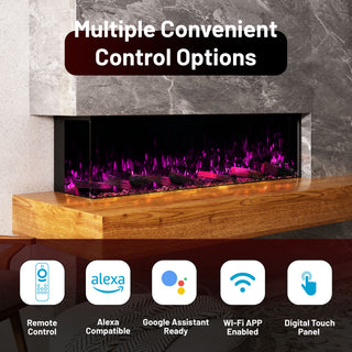 Panoramic 3-Sided Multi-Color LED Flame Wall-Mounted & Recessed Electric Fireplace