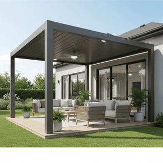 Aluminum Pergola Gazebo with Adjustable Louvered Roof & LED