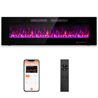 42/60/72 Inch Ultra-Thin Electric Fireplace with Decorative Crystals