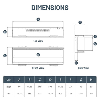 Panoramic 3-Sided Multi-Color LED Flame Wall-Mounted & Recessed Electric Fireplace