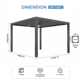 Aluminum Pergola Gazebo with Adjustable Louvered Roof & LED