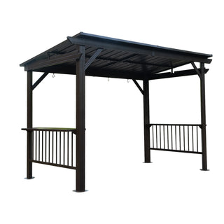 Hardtop Grill Outdoor BBQ Gazebo with 2 Side Shelves and Sloping Galvanized Steel Roof, Metal Permanent Grill Canopy with Ceiling Hooks