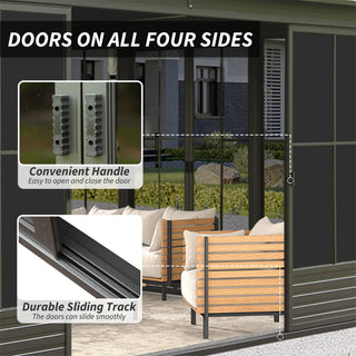 Solarium Aluminum Hardtop Gazebo with Galvanized Steel Roof, Movable PVC Screen Walls, Sliding Doors