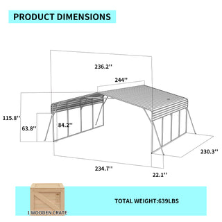 Metal Carport Heavy Duty with Galvanized Steel Roof, Outdoor Garage Car Shelter Shade for 2 Cars, Boats and Truck