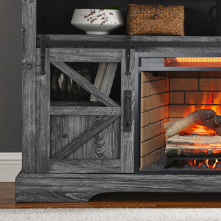 60 Inch Electric Fireplace Entertainment Center With Door Sensor-Dark Rustic Oak