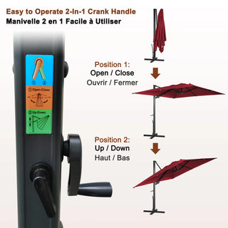 Square Cantilever Patio Umbrella with 90° Tilt, Optional LED/Bluetooth, 4 Colors