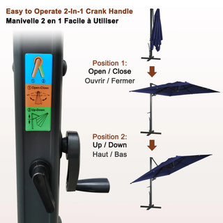 Square Cantilever Patio Umbrella with 90° Tilt, Optional LED/Bluetooth, 4 Colors