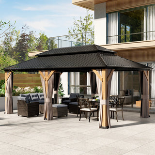 Aetherdome 12x20 FT Outdoor Cedar Wood Frame Gazebo Galvanized